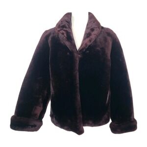 VTG Sheared Mouton Fur Coat Rich Chocolate Brown Shawl Collar Luxury Satin Lined